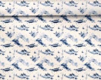 Ships Water Colour Drawer Liner -  Luxe Canvas Texture-Cabinet-Peel and Stick - Shelf Liner - Contact Paper - Seamless Pattern- High Quality