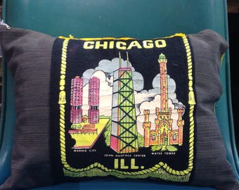 vintage Chicago John Hancock, Water Tower and Marina City pennant pillow