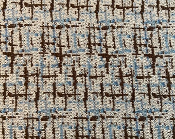 Vintage retro mid century mcm blue brown white  knit fabric