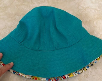 Blue Bucket hat made with vintage fabrics