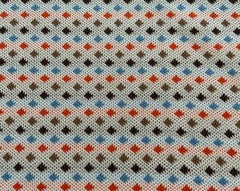 Vintage retro orange blue black gray diamond pattern knit fabric