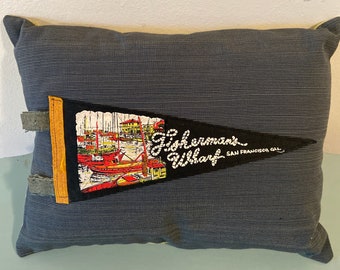 Vintage San Francisco Fisherman's Wharf vacation pennant pillow