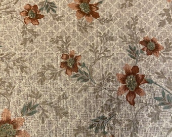 Brown white green floral knit fabric sheer lightweight