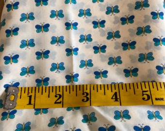 Aqua blue tiny butterfly silk like fabric