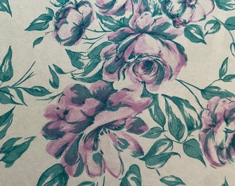 Blue purple green floral rose knit fabric