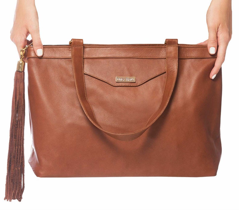 Leather Laptop Bag for Work Great Features for Travel or as Cruise Bag Soft Brown Leather Tote Bag with Shoulder Strap