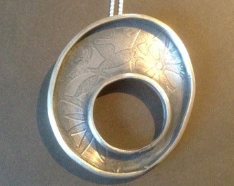 Sterling Silver Modern Pendant, round pendant, disc pendant,silver pendant, ladies' silver pendant, asymmetrical jewelry,
