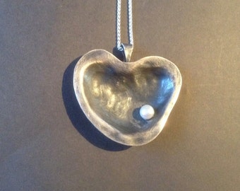 Sterling silver heart pendant,heart pendants,romantic pendants,heart necklaces,pearl necklaces, modern necklace