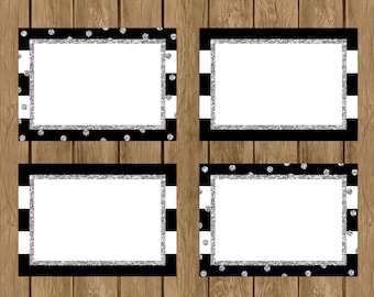 Nero bianco e argento alimentare etichette, etichette alimentari stampabile, Glitter argento, Download immediato, etichette alimentari fai da te, 015