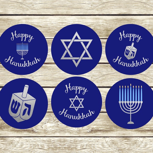 Hanukkah Gift Tags, Hanukkah Stickers, Printable Gift Tags, Printable Stickers, Cupcake Toppers, Instant Download