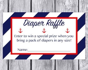 NAUTICAL Diaper Raffle Ticket in Red and Navy Blue Instant Printable ...