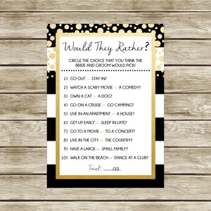 Would They Rather? Printable Bridal Shower Game, Black White and Gold Bridal Shower, Instant Download, Bridal Shower Game,  003
