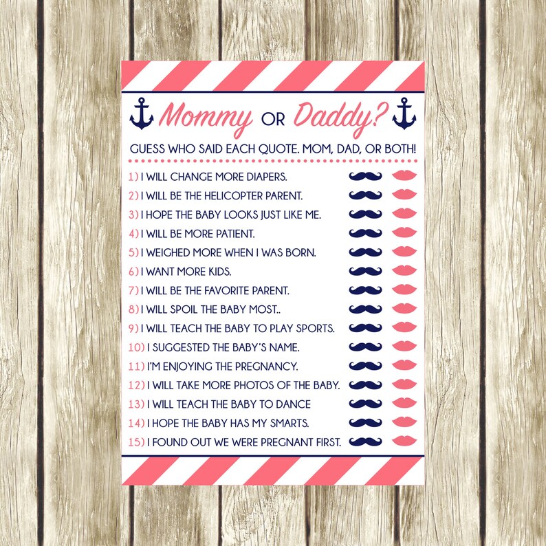 Mommy Or Daddy Printable Baby Shower Game Nautical Baby Etsy Mommy Or Daddy Printable Baby Shower Game Nautical Baby Etsy
