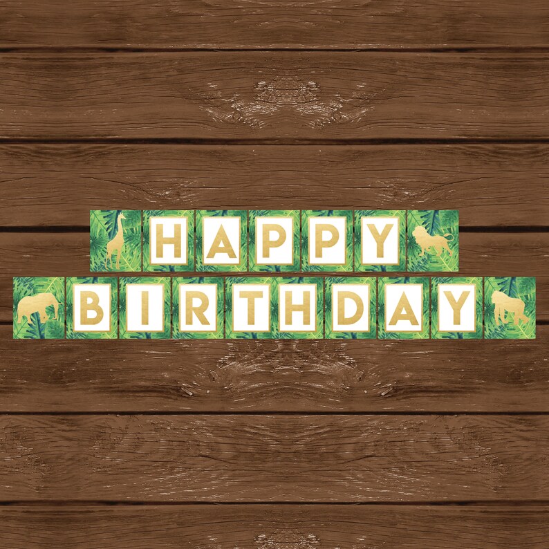 Jungle Safari Birthday Banner, Printable Birthday Banner, Happy Birthday Banner, Jungle Safari Theme, Instant Download, 028 image 1