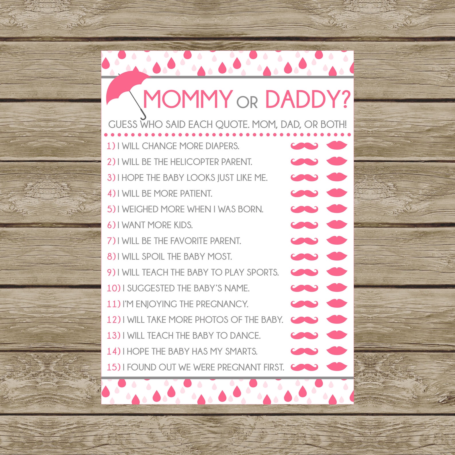 Mommy or Daddy Printable Baby Shower Game Instant Download - Etsy