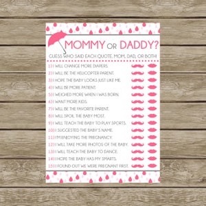 Mommy or Daddy?, Printable Baby Shower Game, Instant Download, Girl ...