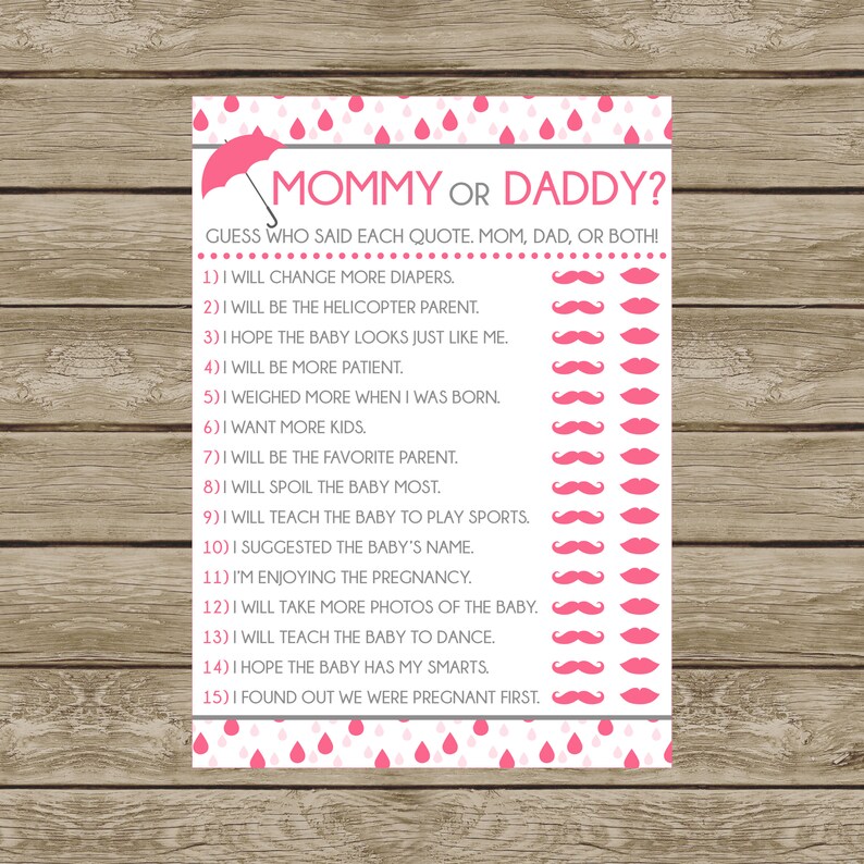 Mommy or Daddy Printable Baby Shower Game Instant Download - Etsy