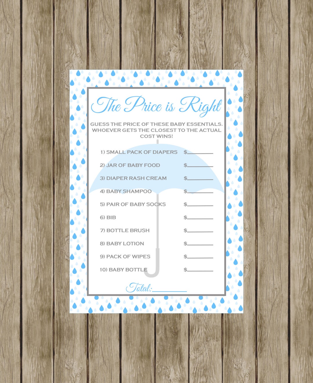 The Price is Right, Printable Baby Shower Game, Blue and Grey, Baby ...