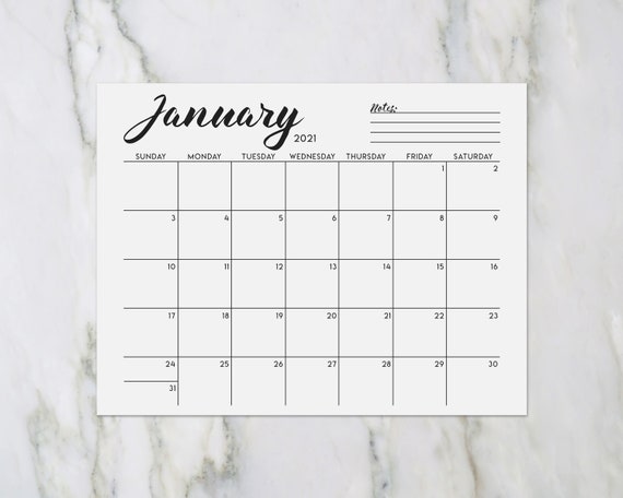 2021 Printable Calendar Black and White Minimalist Calendar | Etsy