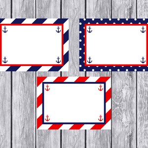 Nautical Blank Food Labels, Tent Style Food Labels, Fill in Yourself Food Labels, Printable Nautical Food Labels, Nautical Party Decor, 001