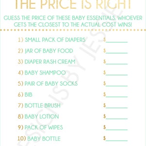 The Price is Right, Printable Baby Shower Game, Instant Download, Mint ...