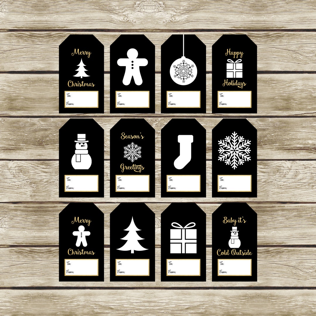 Christmas Gift Tags, Printable Gift Tags, Black White and Gold Gift ...