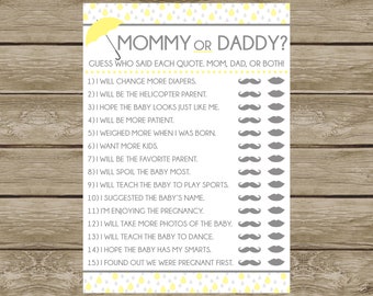 Mommy or Daddy?, Printable Baby Shower Game, Gender Neutral Baby Shower, Instant Download, Mom or Dad, Guess Who, Umbrella Theme, 006