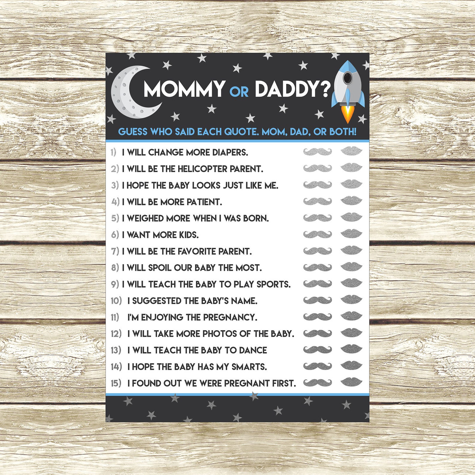 Mommy or Daddy Printable Baby Shower Game Instant Download - Etsy