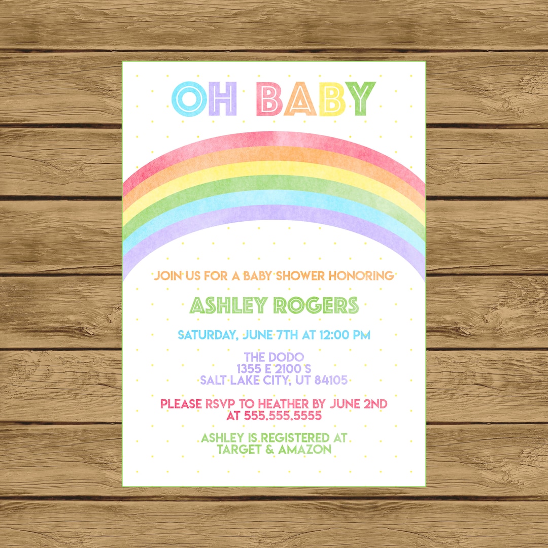 Rainbow Baby Shower Invitation, Printable Baby Shower Invitation