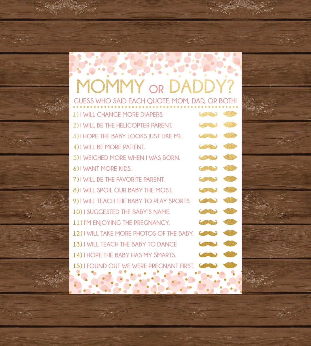 Mommy or Daddy? Printable Baby Shower Game, Instant Download, Pink and ...