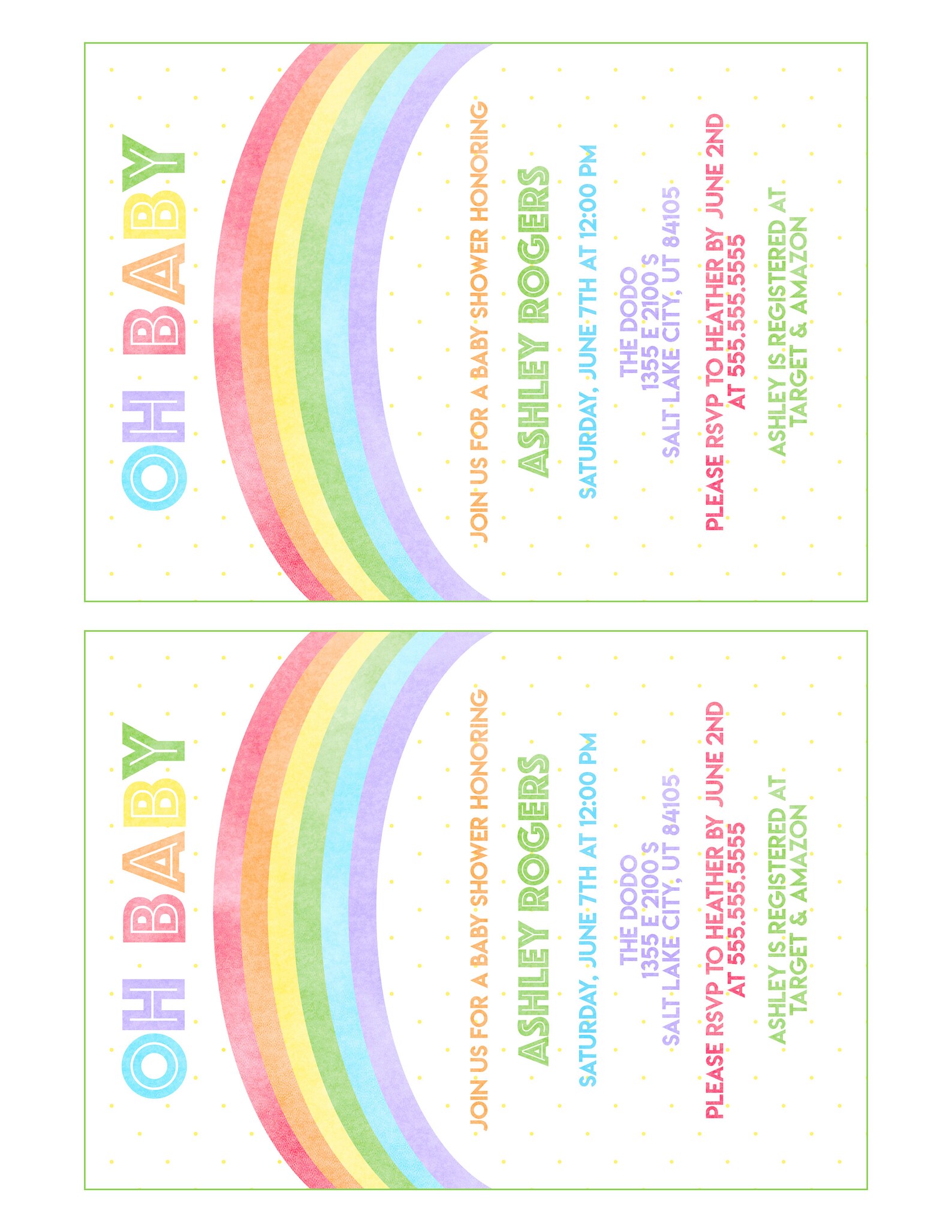 Rainbow Baby Shower Invitation Printable Baby Shower - Etsy