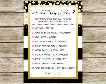 Would They Rather? Printable Bridal Shower Game, Black White Gold and Pink Bridal Shower, Instant Download, Bridal Shower Game,  003