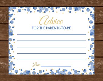 Blue and Gold Advice Card, Printable Advice Card, Baby Shower Advice Cards, Bridal Shower Advice Cards, Instant Download, 018