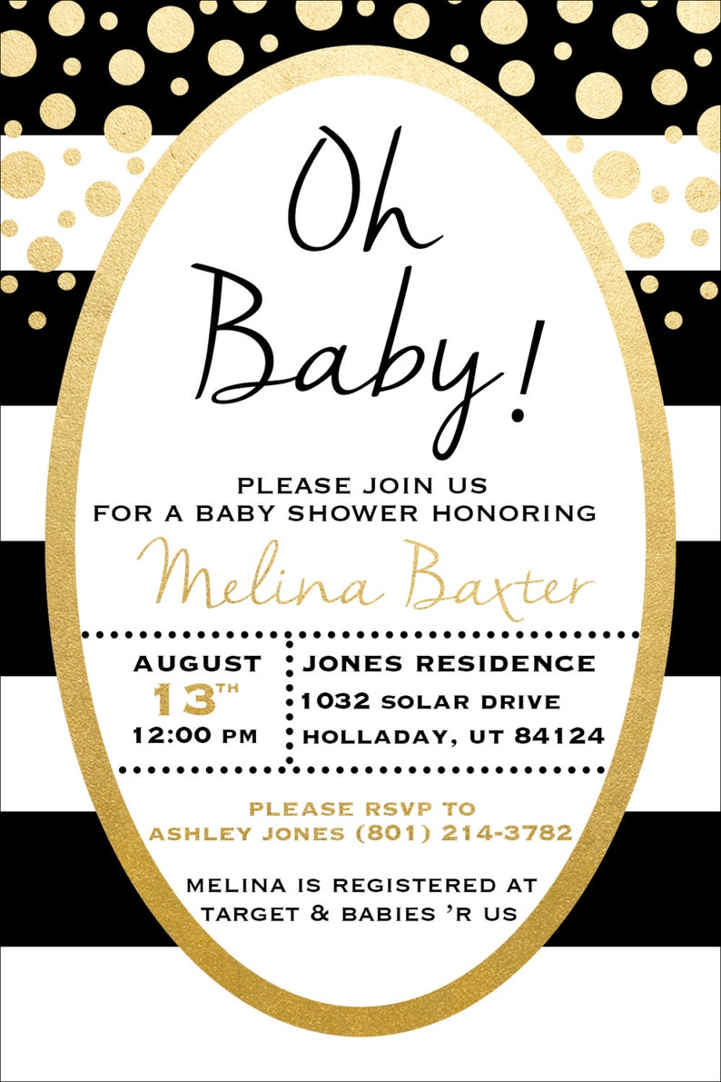 Oh Baby Baby Shower Invitation Baby Shower Invite Black Etsy UK