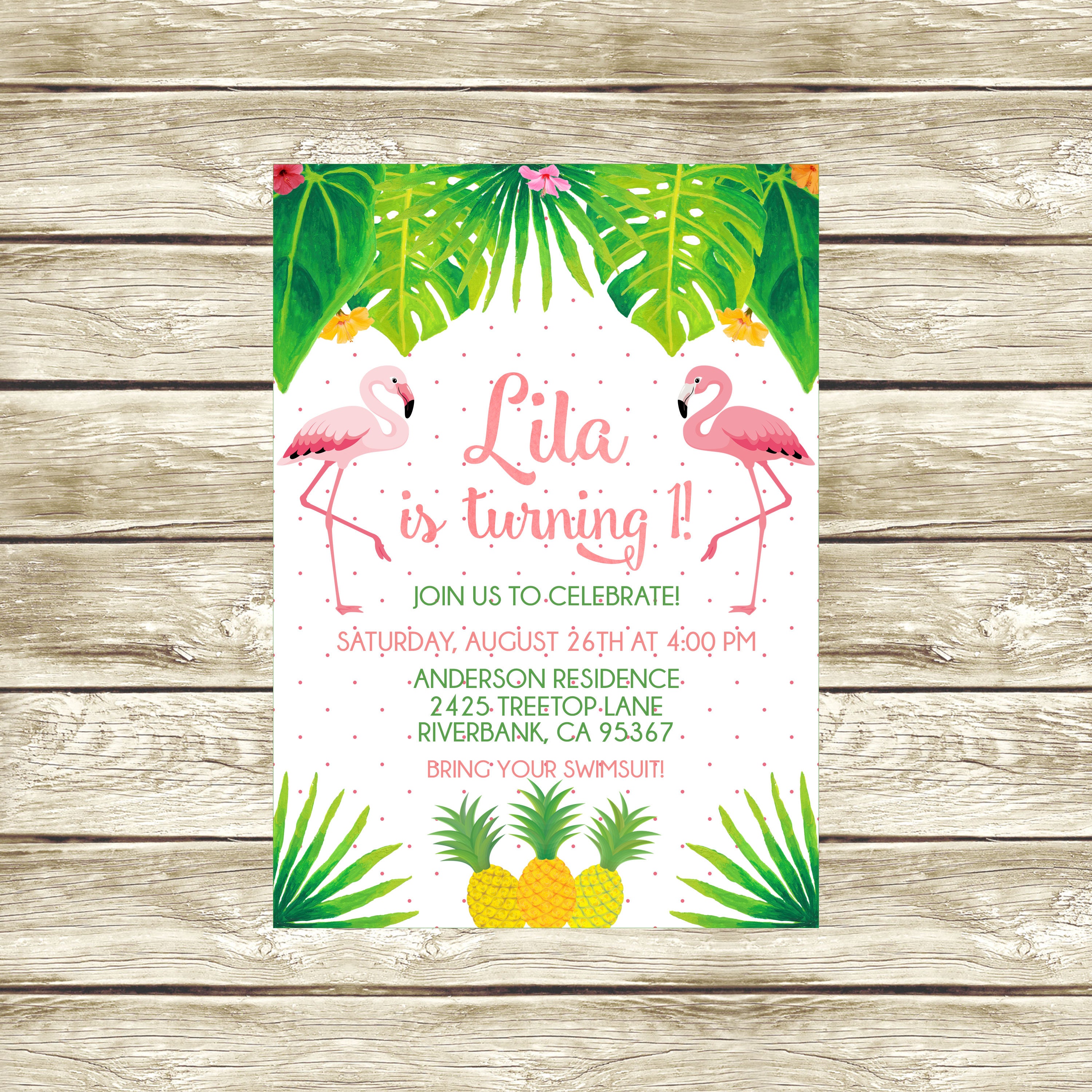 Flamingo and Pineapple Birthday Invitation Flamingo Birthday Etsy