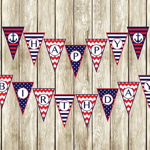 Nautical Birthday Banner, Nautical Happy Birthday Banner, Instant Download Happy Birthday Banner, Printable Nautical Birthday Banner, 001