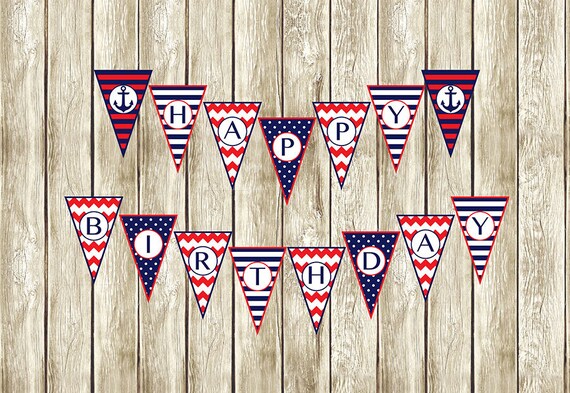 Nautical Birthday Banner, Nautical Happy Birthday Banner, Instant Download Happy Birthday Banner, Printable Nautical Birthday Banner, 001