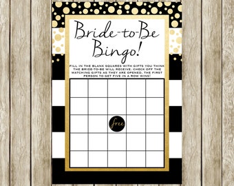 Bride to Be Bingo, Bridal Shower Bingo, Black White and Gold Bridal Shower, Printable Bridal Shower Game, Printable Bingo, 003