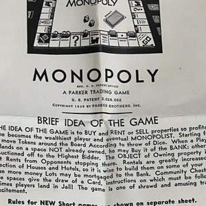 Antique Monopoly Game, Black Box, Reg. US Patent Office, Antique Game Collector, Parker Bros, Salem, MA, New York, Chicago, no board image 8