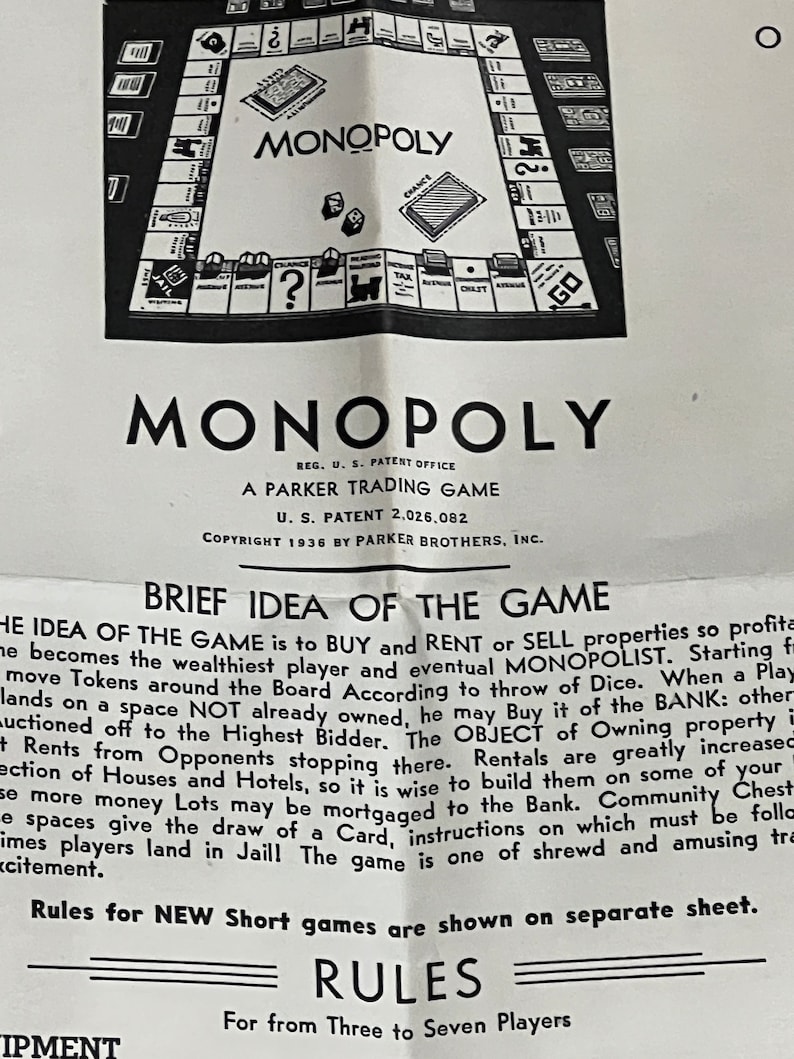 Antique Monopoly Game, Black Box, Reg. US Patent Office, Antique Game Collector, Parker Bros, Salem, MA, New York, Chicago, no board image 8