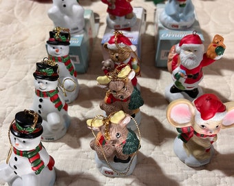 1990 CVS Christmas Ornaments, Lot of 11, snowman, Santa Claus, angel, ornaments