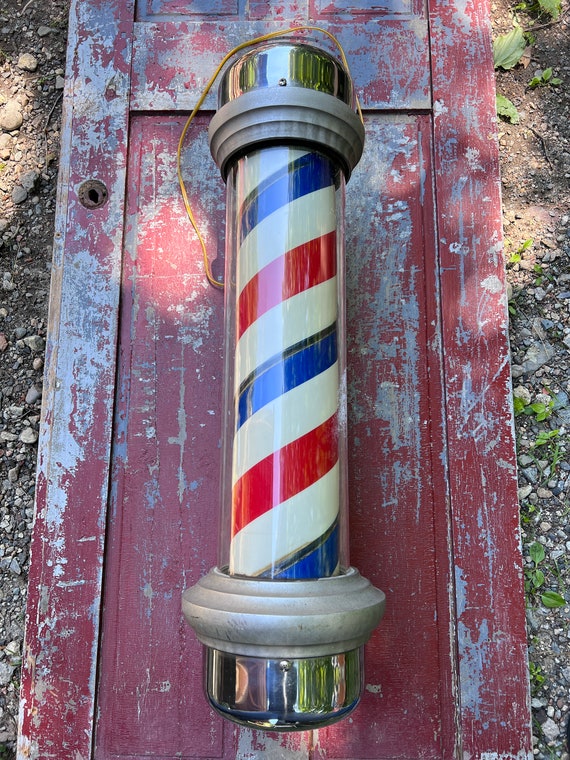 Vintage Barber Pole, Marvy Barber Pole, Model 77, Chrome top and Bottom, working condition,