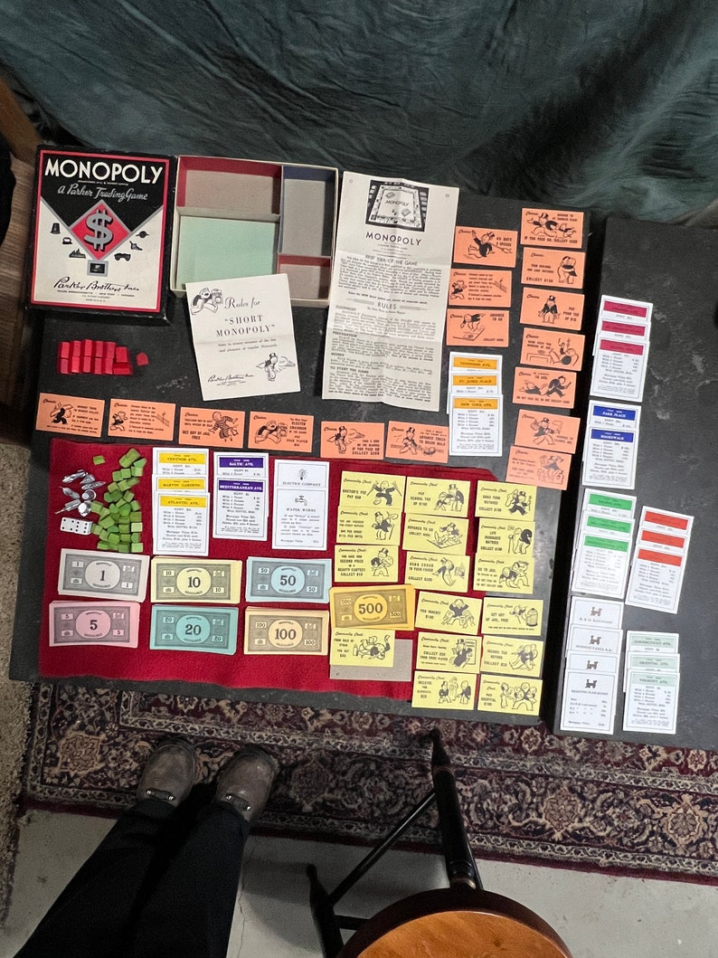 Antique Monopoly Game, Black Box, Reg. US Patent Office, Antique Game Collector, Parker Bros, Salem, MA, New York, Chicago, no board image 10