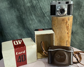 Vintage 1955 Okaya Optical Company, Lord IVB 35 mm camera, Highkor 4cm, f 2.8, vintage camera, movie prop, shelf decor, old camera collector
