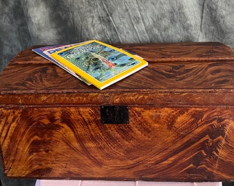 Antique Grain Painted Pine trunk, pine chest, unique storage, folk art, farmhouse decor, country living style