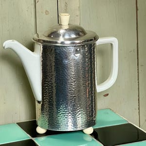 Antique WMF Coffee Pot | Hammered Silverplate, Bauscher Weiden Porcelain