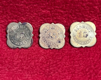 1940’s Super Hygrade token, Schmidt 1721 Genesee, Buffalo, NY, set of three, New York Collectible, AG Gibson Buffalo, NY, token collector