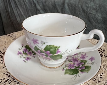 English Bone China Tea Cup and Saucer, Violets, tea party, victorian decor, English Style