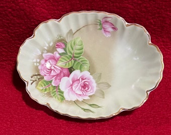 Lefton Hand Painted Candy or Trinket Dish, floral design, Made in Japan, 1980's decor, accent piece