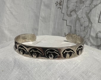 Vintage Sterling Native American Zuni Bear Symbol Cuff  Bracelet, 1970-1980